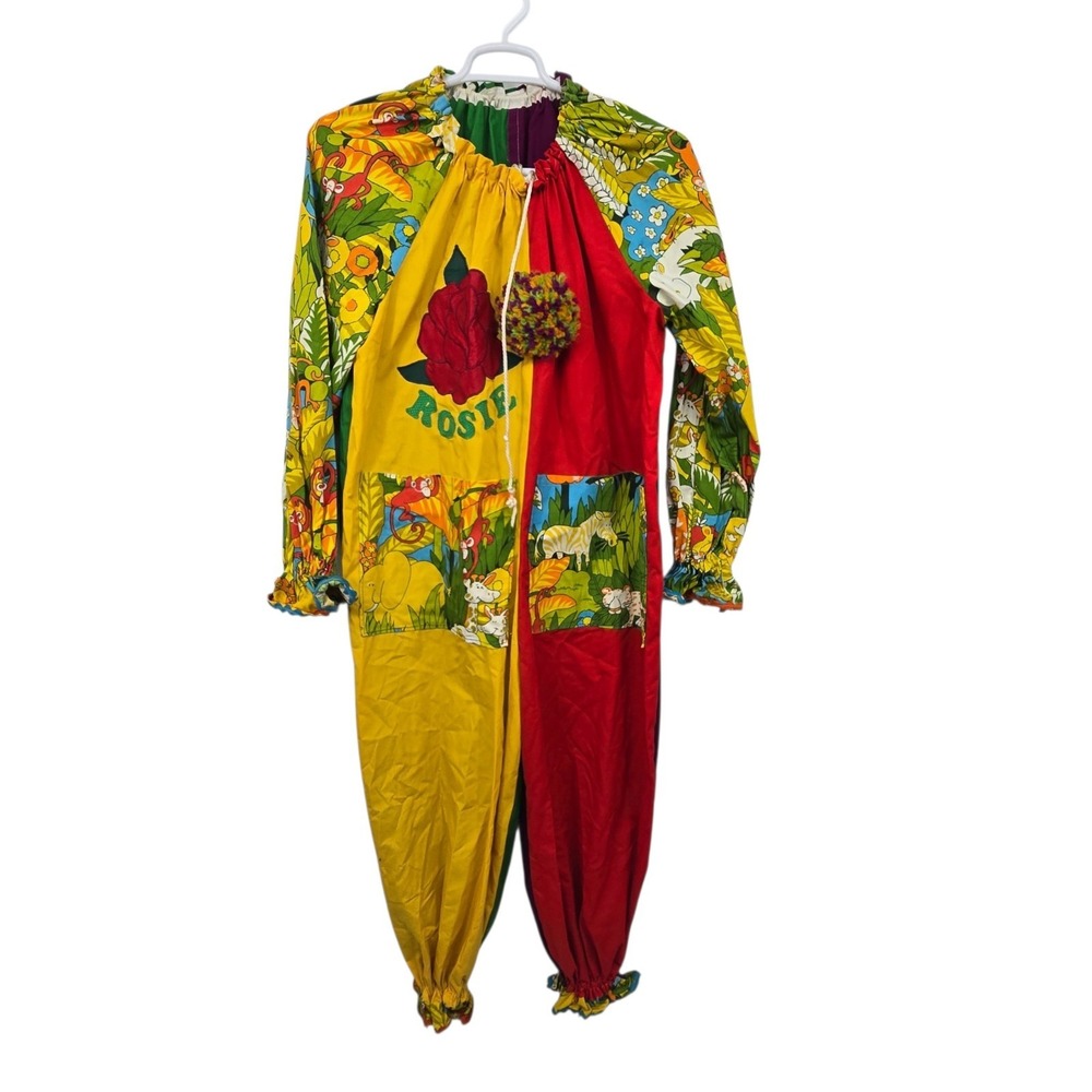 Vintage 70s Handmade Clown Costume Jumpsuit ROSIE One Size Halloween Colorful